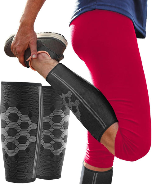 Sparthos Calf Compression Sleeves (Pair) - Leg Compression Socks for Men and Women, Black-S