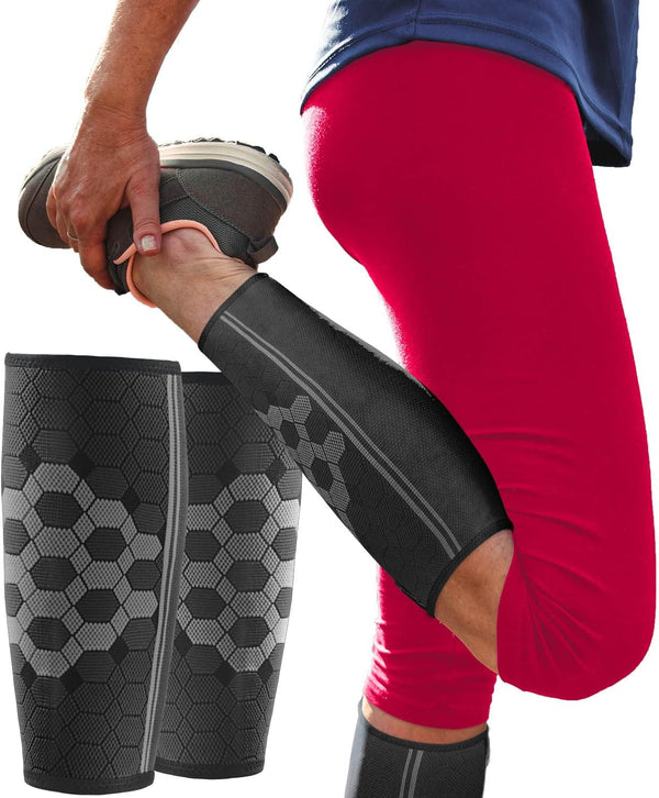 Sparthos Calf Compression Sleeves (Pair) - Leg Compression Socks for Men and Women, Black-S