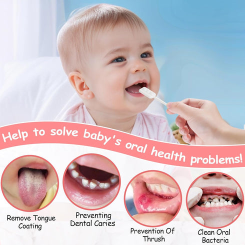 60PCS Baby Tongue Cleaner & 1PCS Finger Toothbrush, Disposable Infant Oral Clean Stick for 0-36 Month Baby
