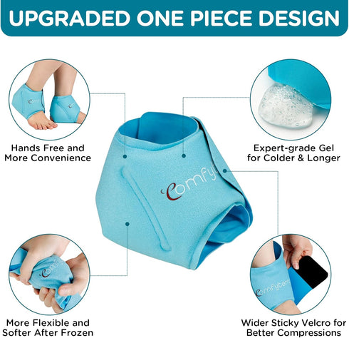 Comfytemp Ankle Ice Pack Wrap, Reusable Gel Packs for Swelling, Foot Pain Relief, Hot Cold Compression for Injuries, 2