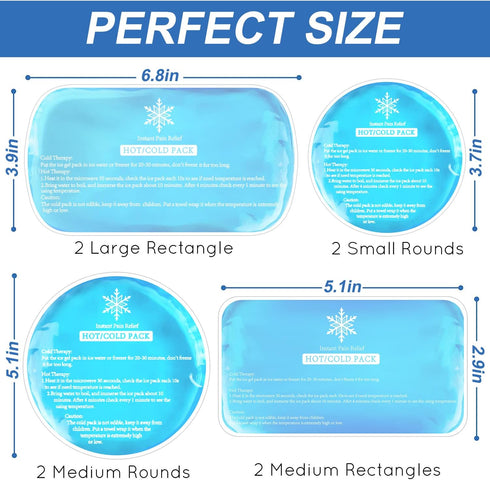 Ice Packs for Injuries, 8 Pack Soft Gel Pack, Hot and Cold Compress for Kids, First Aid, Pain Relief