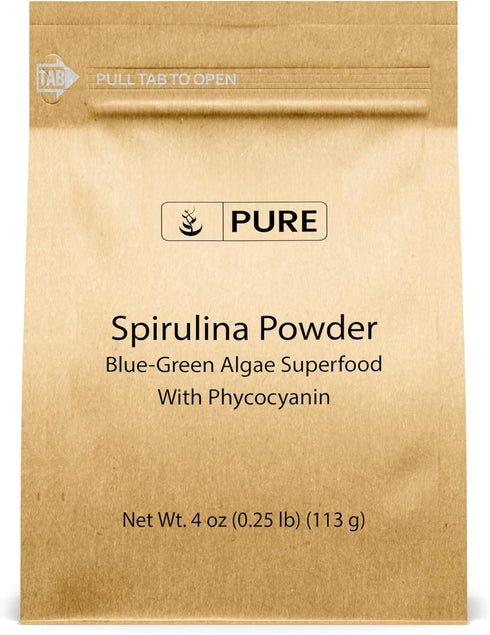 Pure Original Ingredients Spirulina Powder (4 oz) Green Algae Superfood with Phycocyanin