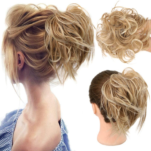 HMD Tousled Updo Messy Bun Hair Piece Hair Extension with Elastic Rubber Band, Synthetic Hair Extensions for Women