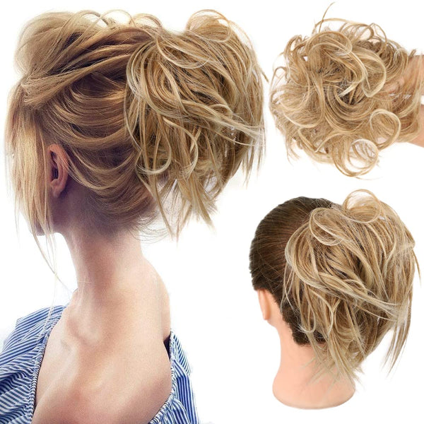 HMD Tousled Updo Messy Bun Hair Piece Hair Extension with Elastic Rubber Band, Synthetic Hair Extensions for Women