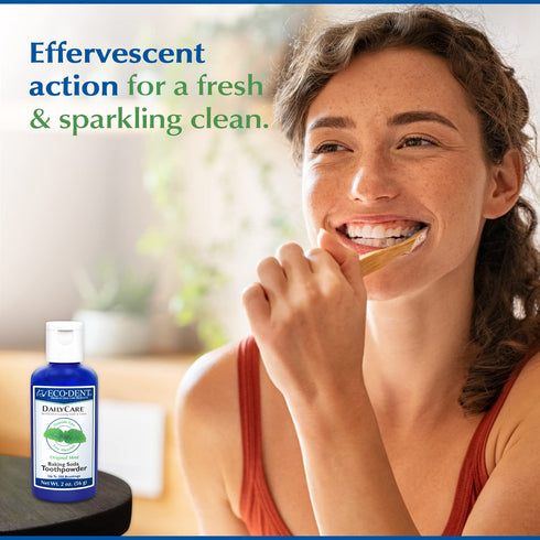 Eco-Dent DailyCare Baking Soda Toothpowder, Original Mint - SLS & Fluoride-Free with DailyRinse Pack