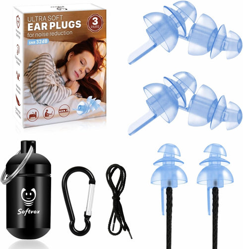 Ear Plugs for Sleeping, 3 Pairs Reusable Silicone Noise Cancelling for Study, Travel, Snoring Blocking