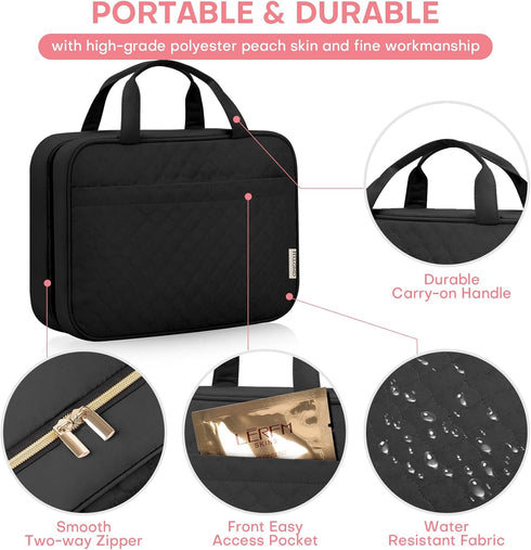 Travel Toiletry Bag for Women, Portable Makeup Organizer with Hanging Hook, 3 in 1 Packing Organizer for Accessories,
