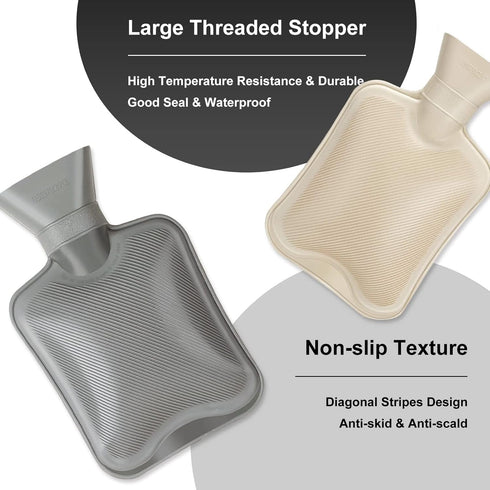 Cute Hot Water Bottle Rubber 1 Liter, 2Pcs for Pain Relief, Hand Feet Warmer