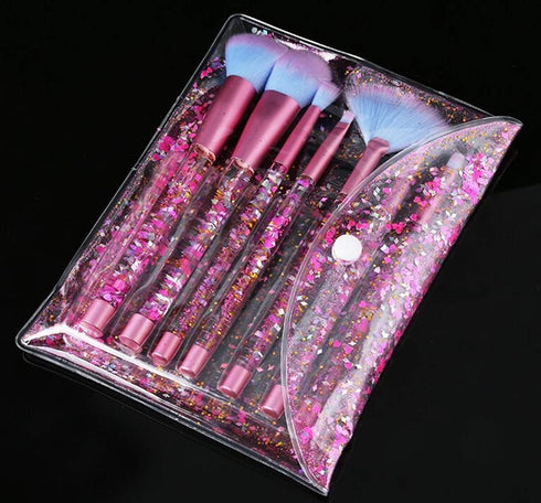Unicorn Fan Makeup Brush Set, Crystal Sparkles Blue Blush Powder, Lip, Eye Shadow Brushes