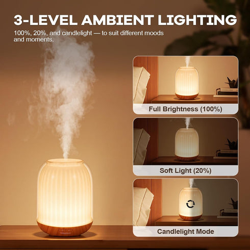 Iribonheur 120ml Essential Oil Diffuser with Night Lamp | USB Portable Aroma Diffuser with Wood-Grain Base & Glass-Look