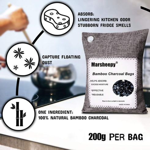 Marsheepy 12 Pack Bamboo Charcoal Shoe Deodorizer Bags - Activated Charcoal Odor Absorber, 150g x 2, 50g x 10