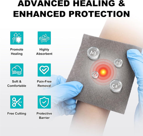 ZMZPA 4" 4", 15 Packs Ag Silver Calcium Alginate Wound Dressing x Non Stick Pads for Wounds, Soft Silver Dressing
