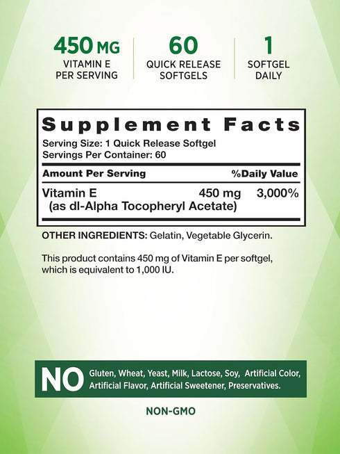 Nature's Truth Vitamin E Softgels | 1000 IU | 60 Count | Non-GMO & Gluten Free Supplement