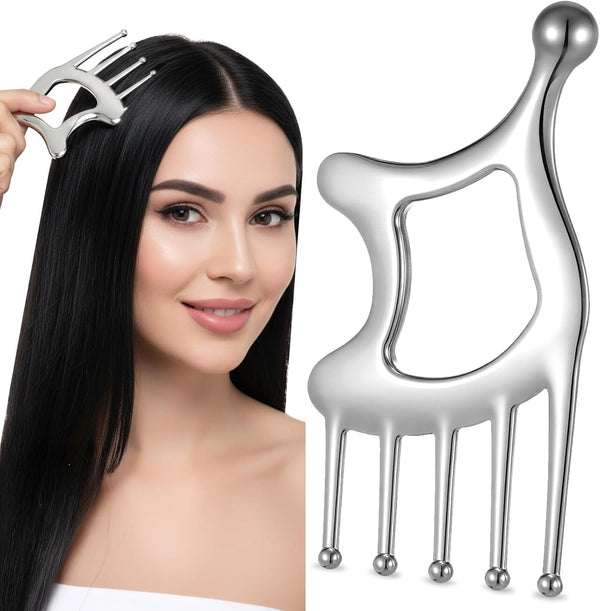 Hadnves 5 in 1 Metal Gua Sha Facial Tools Handheld Head Massage Comb