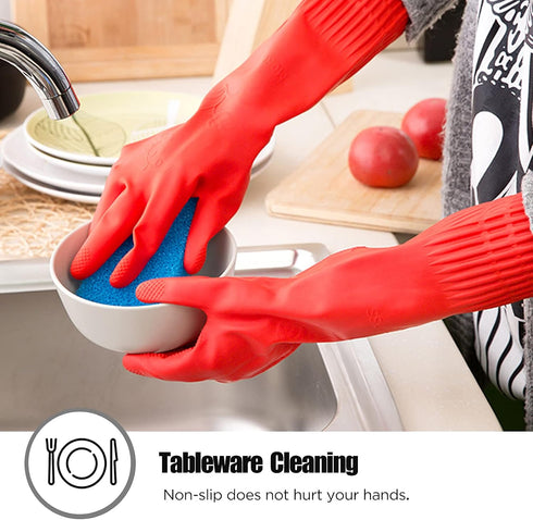 IUCGE 1 3 Rubber cleaning gloves or Pairs for kitchen,Cotton Lining,Dishwashing gloves long with lined,Reuseable.