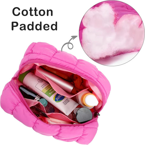 E-Tree Cute Makeup Bag - Quilted Cosmetic Pouch for Purse, Toiletry Zipper Pouch, Checkered Travel Case