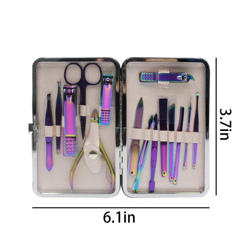 Orityle Professonal 15 In 1 Stainless Steel Manicure and Pedicure Kit Nail Clippers Set with Travel Leather Case for Women Men