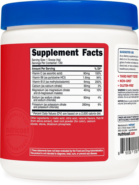 Nutricost Electrolyte Complex Powder (120 Servings, Fruit Punch) - Hydration Supplement Drink Mix