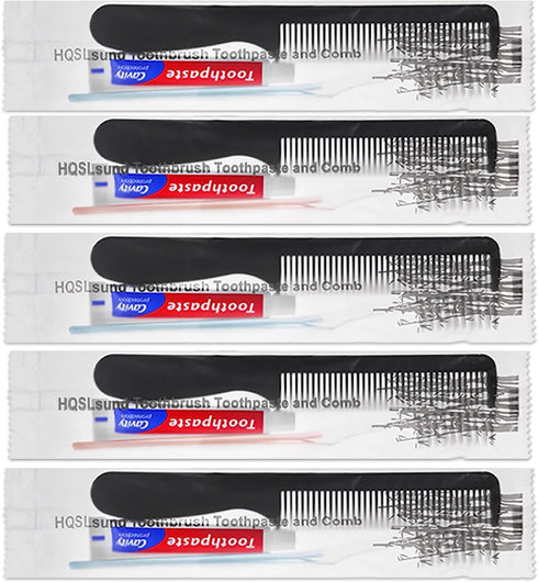 30pcs Disposable Toothbrushes with 10g Toothpaste and 7inch Black Comb, Individually Wrapped for Homeless, Hotel, Airbnb