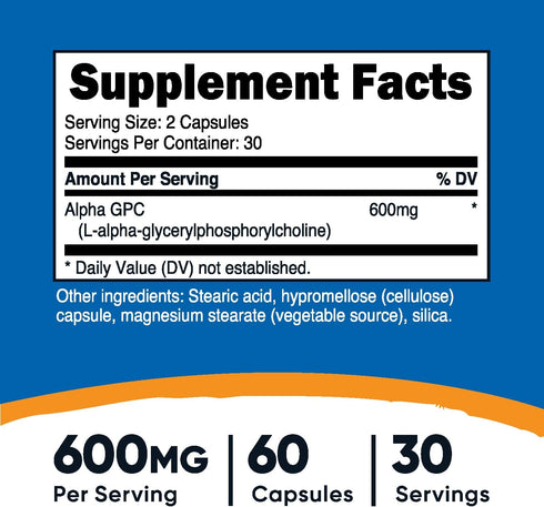 Nutricost Alpha GPC 600mg, 60 Vegetarian Capsules - Non-GMO and Gluten Free, 300mg Per Capsule