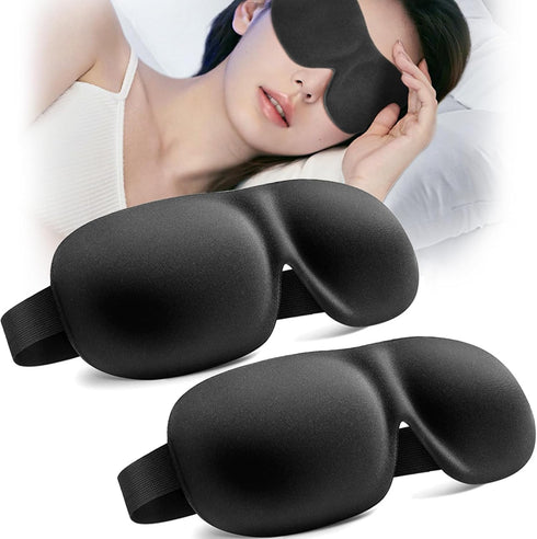 Eye Masks for Sleep, 2pcs Sleep Mask with 3D Contoured Design, Eye Mask for Pressure-Free Comfort (1BLACK)