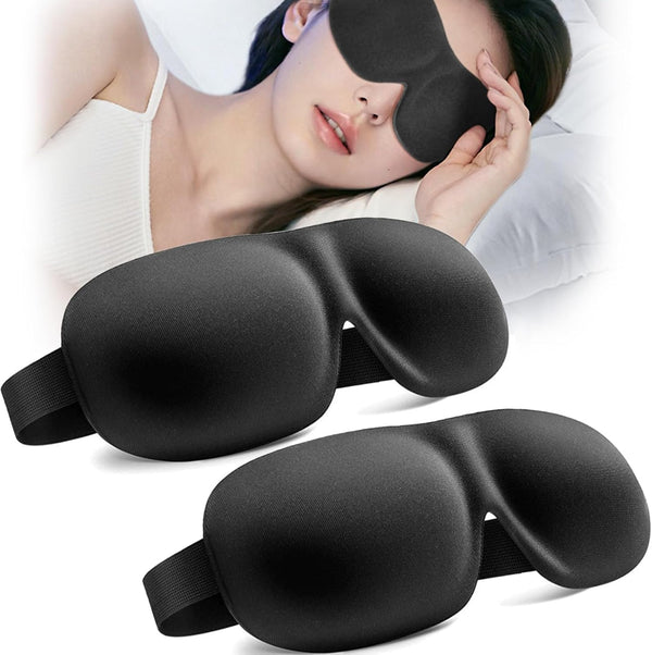 Eye Masks for Sleep, 2pcs Sleep Mask with 3D Contoured Design, Eye Mask for Pressure-Free Comfort (1BLACK)