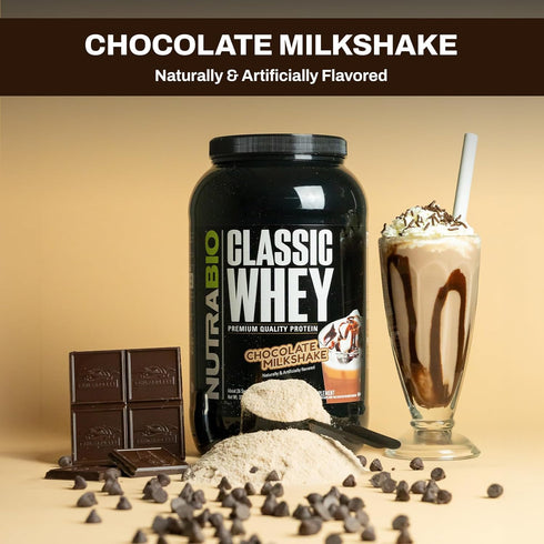 NutraBio Classic Whey Protein Powder - 25G Protein Per Scoop, No Fillers, Chocolate Milkshake Flavor, 2 Pounds
