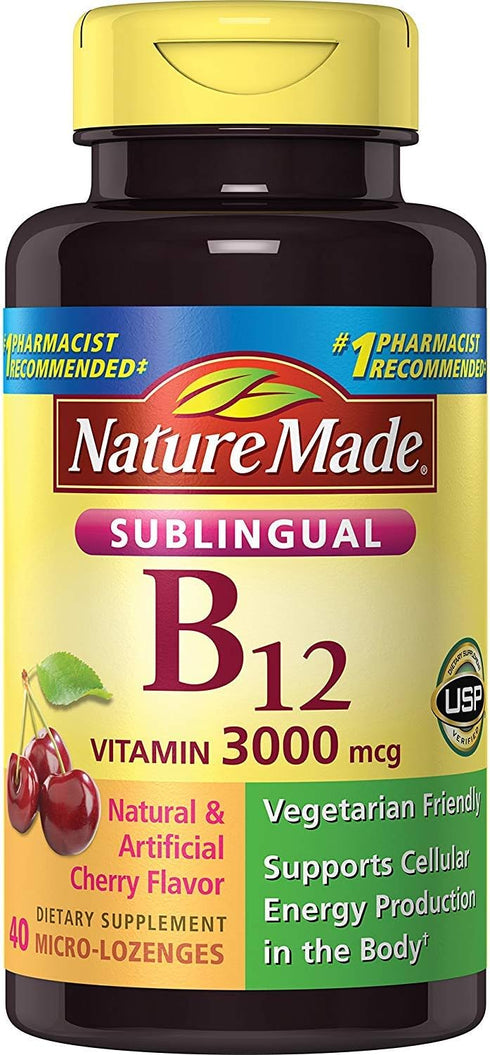 Nature Made Vitamin B-12 3000mcg, Sublingual Lozenges, Cherry 40 ea (Pack of 2)
