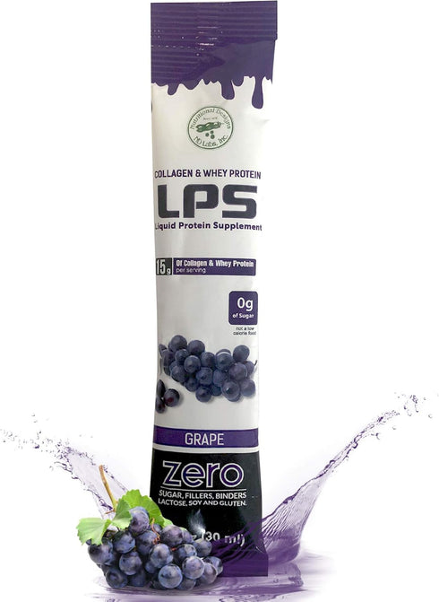 Nutritional Designs LPS Liquid Collagen & Whey Protein Supplement, Non-GMO, Sugar-Free, Grape, 25 Packets