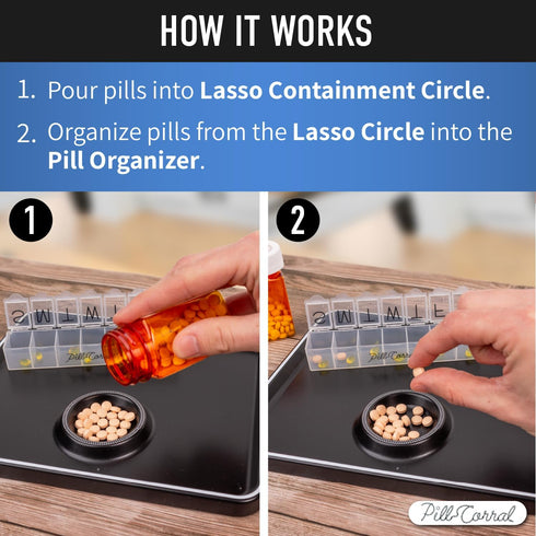 Pill Corral Home Medication Management Tray, Anti-Roll Design for Daily Pills and Pill Organizers