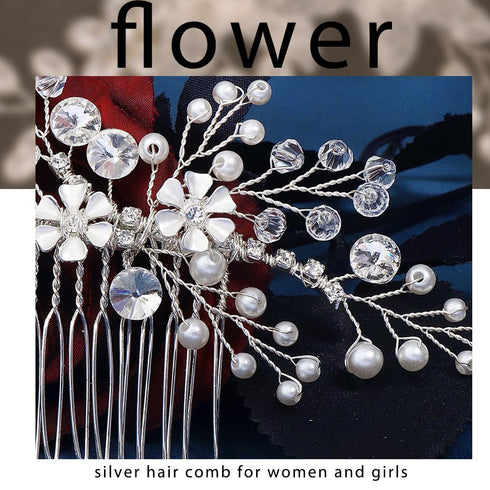 Wedding Hair Comb Pearl Headpieces | Rhinestone Bridal Side Hair Accessories for Women and Girls