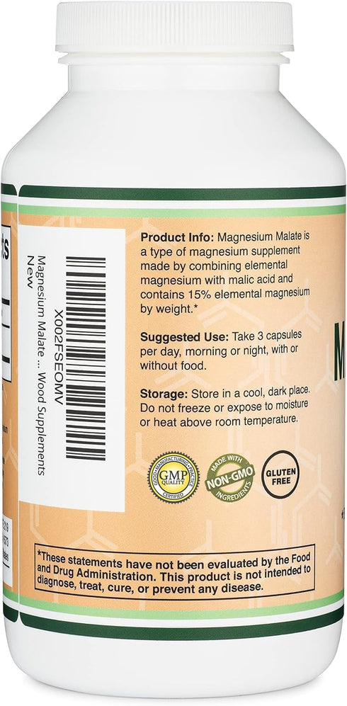 Magnesium Malate Capsules (420 Count) - 1,500mg Per Serving, Third Party Tested, Vegan Friendly, Gluten Free