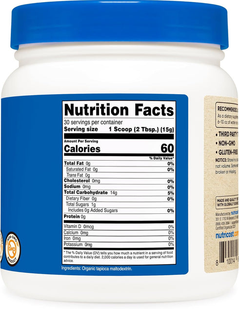 Nutricost Organic Maltodextrin Powder 1lb: Gluten Free, Non-GMO