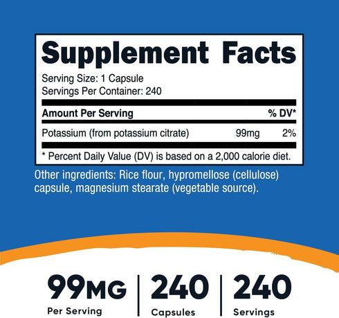 Nutricost Potassium Citrate 99mg, 240 Capsules - Gluten Free, Non-GMO