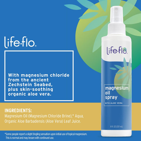 Life-flo Magnesium Oil Spray with Organic Aloe Vera - Calms Muscles and Joints, 8oz, 60-Day Guarantee