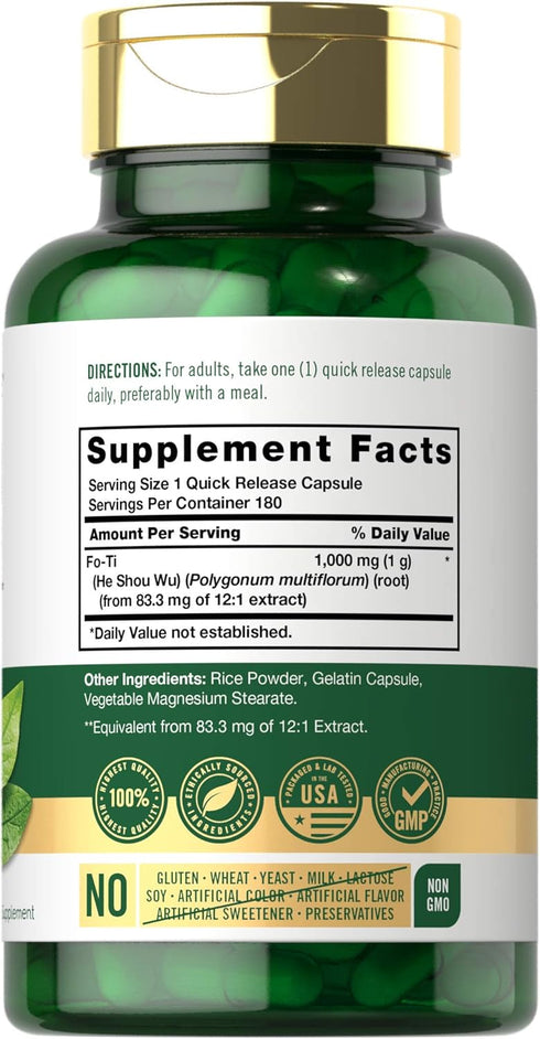 Carlyle Fo-Ti 1000mg | 180 Capsules | He-Shou-Wu Root | Traditional Herb | Non-GMO and Gluten Free Supplement