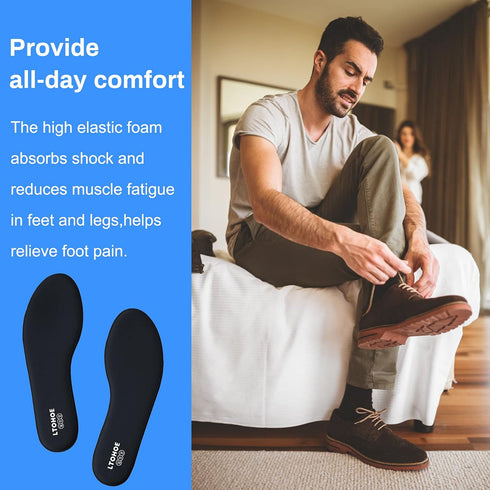 Memory Foam Insoles for Men, Shock Absorbing Replacement Shoe Inserts for Work Boots, Running, Hiking, Black US 11