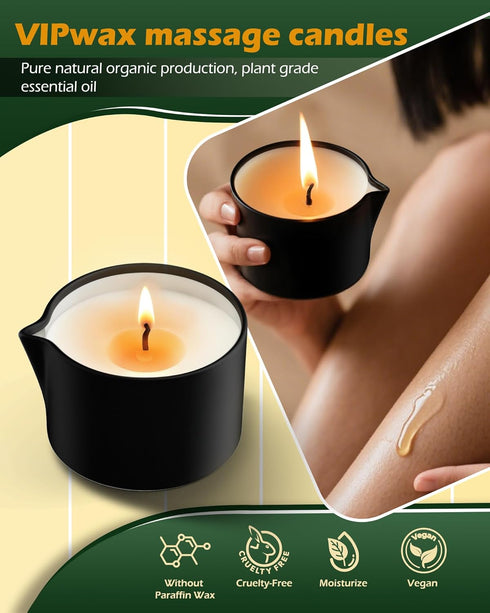 VIPwax 2.35 OZ Soybean Wax Warming Massage Oil Candle for Stress Relief and Skin Moisturizing, Couples Massage