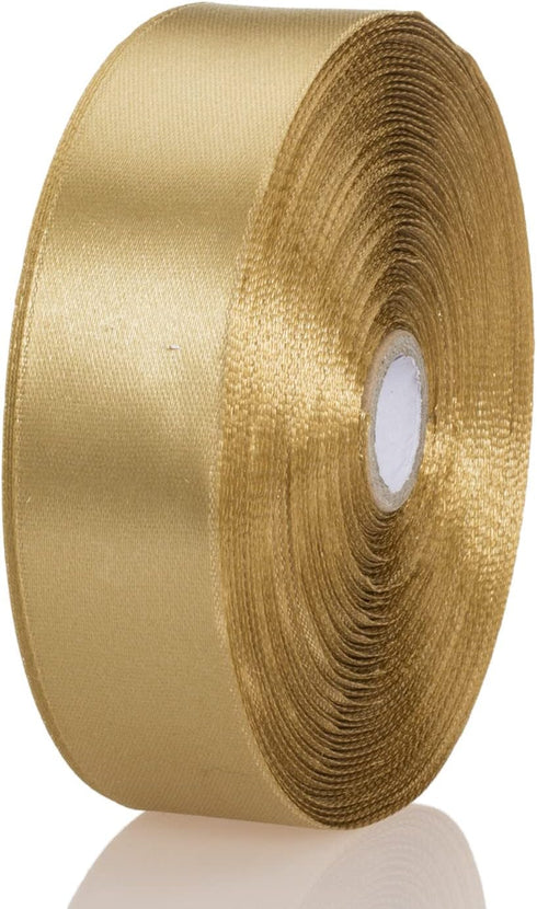 YASEO 1 Inch Champaign Gold Solid Satin Ribbon, 50 Yards for Gift Wrapping, Floral Bouquets, Wedding Decoration