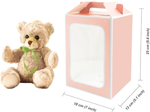 Large Gift Boxes, 10 Pcs Tote Paper Bags with Transparent Window, 9.8 x 7 x 5.1" Flower Bouquet Paper Gift Bags with Handles, Wedding Party Bags - Pink