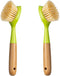 2 Pack Kitchen Dish Brush with Bamboo Handle, Built-in Scraper Scrub Brush for Pans, Pots, and Kitchen Sink Cleaning,