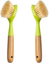 2 Pack Kitchen Dish Brush with Bamboo Handle, Built-in Scraper Scrub Brush for Pans, Pots, and Kitchen Sink Cleaning,