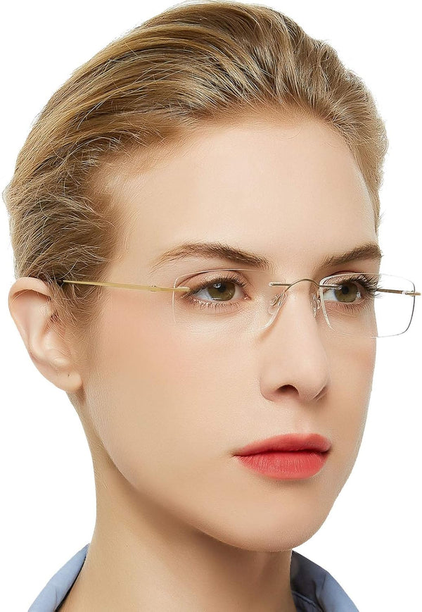 OCCI CHIARI Reading Glasses, 1.75 Magnification for Women Men, Trendy Reader with Titanium Frameless Clear Lens