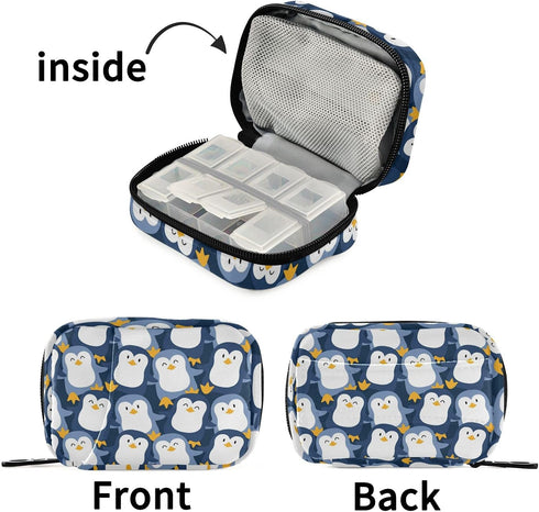 Naanle 7 Penguin Pill Box Day Pill Case Bag Travel Pill Organizer Bag with Zipper Pill Bag Portable Weekly Case Compact