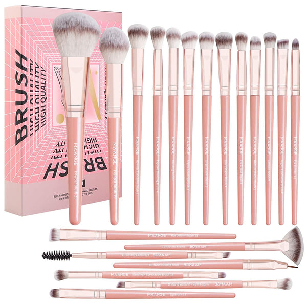 MAANGE 20Pcs Makeup Brush Set - Premium Synthetic Foundation, Face Powder, Blush, Concealers with Gift Box (Pink)