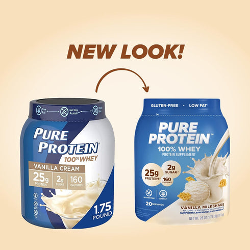 Whey Powder, High Protein, Low Sugar, Gluten Free, Vanilla Cream, 1.75 lbs