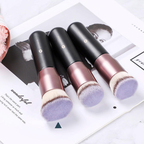 KINGMAS Angled Top Foundation Brush - Premium Kabuki Makeup Brush for Liquid, Blending, Cream, Powder, Black