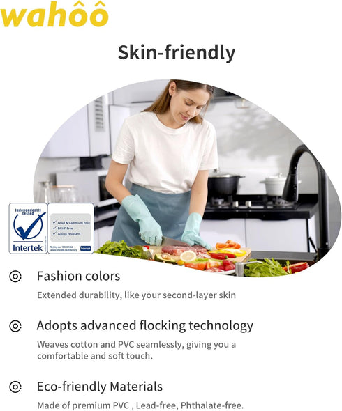 LANON Skin-Friendly Dishwashing Cleaning Gloves, Non-Slip Kitchen Gloves with Cotton Flocked Liner, Large