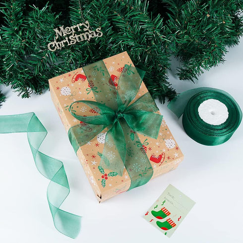 Green Sheer Ribbon, 50 Yards 1-1/2 inch Wide Shimmer Organza Ribbon for Gift Wrapping and Christmas Decoration
