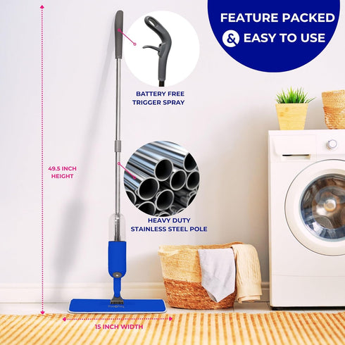 True & Tidy Multi-Surface Spray Mop with Refillable Water Bottle, Use Any Cleaning Solution Easy to Fill and Refill